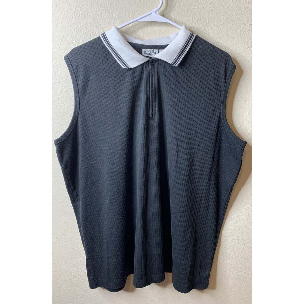 Basic Editions Vintage 90's Black Ribbed Zipper Neck Sleeveless Casual Tank 2x